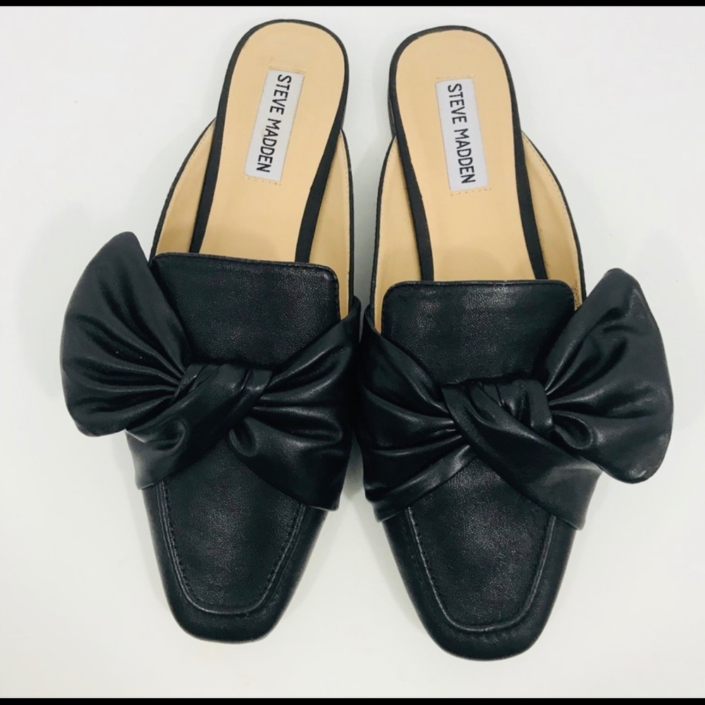Steve Madden Black Leather Bow Slides Mule Sz 9